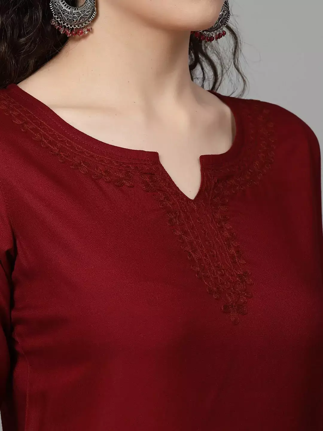 Hiba Maroon Self Embroidered Short Kurti - Image 7