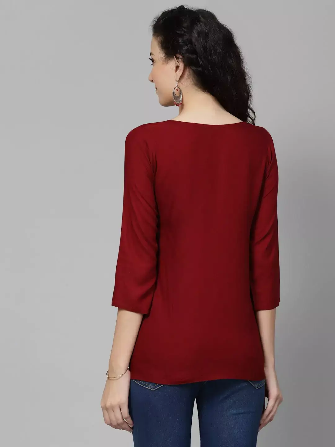 Hiba Maroon Self Embroidered Short Kurti - Image 5