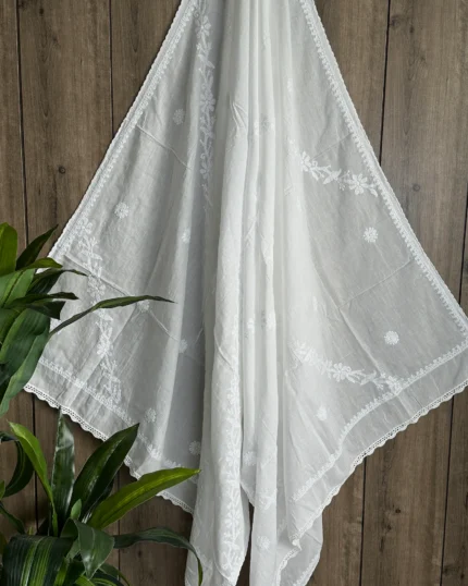 Chikankari White Pure Cotton Dupatta