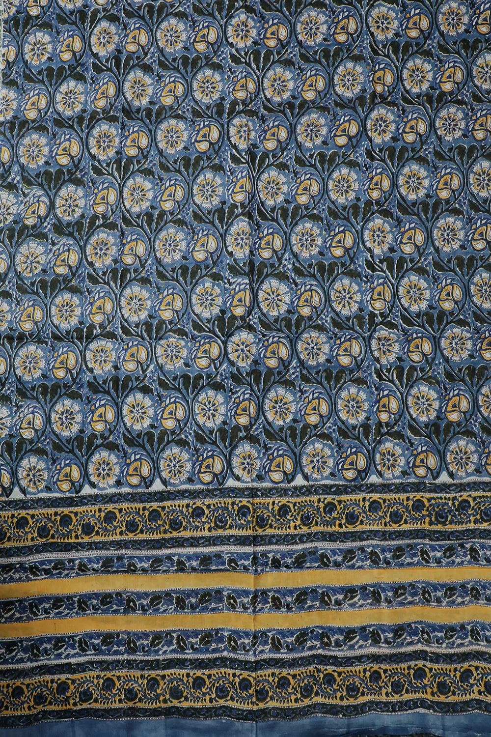 Deep Blue with Florals Block Printed Mul Cotton Dupatta - Image 4