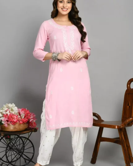 Light Pink Pashmina Work Kurti
