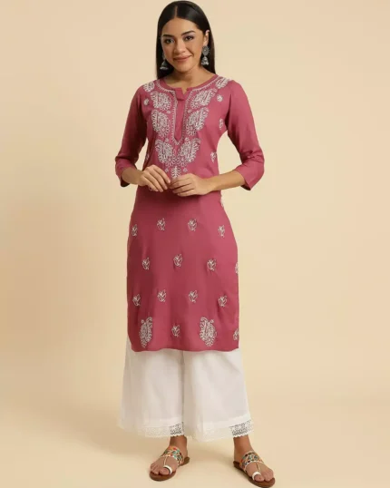 Wild Orchid Pink Chikankari Kurti