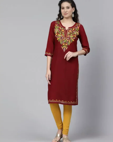 Bushra Maroon Embroidered Kurti