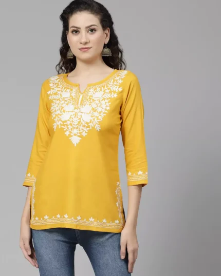 Mustard Kashmiri Short Kurti