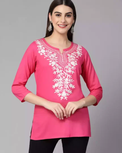 Pink Kashmiri Short Kurti