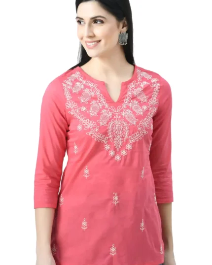 Pink Chikankari Short Kurti