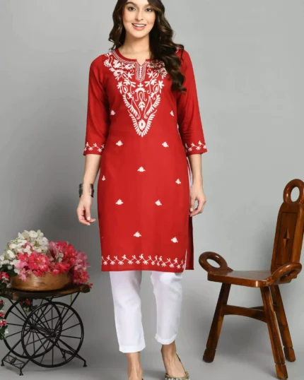 Red Kashmiri Embroidered Kurti