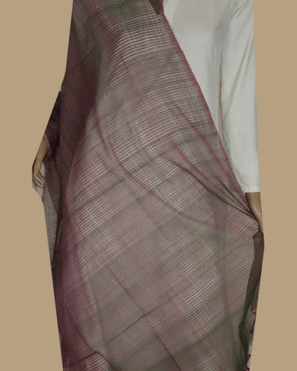 Green with Pink Handwoven Missing Checks Dupatta