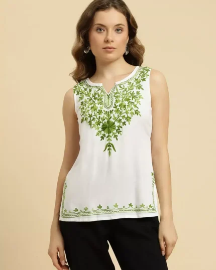 White Sleeveless Short Kurti