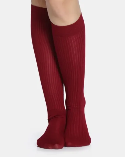 Red Full Length Polyester Elastane Socks